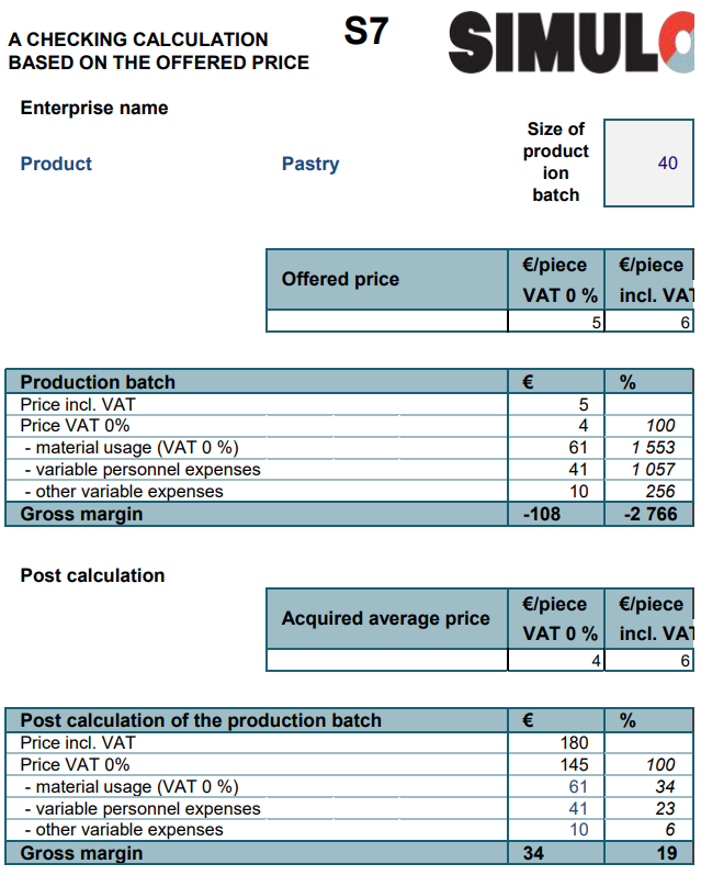 S7 Pricing calculation for a mass-produced product